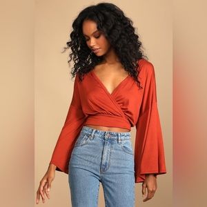 Lulu’s Turn of Events Rust Orange Reversible Long Sleeve crop top